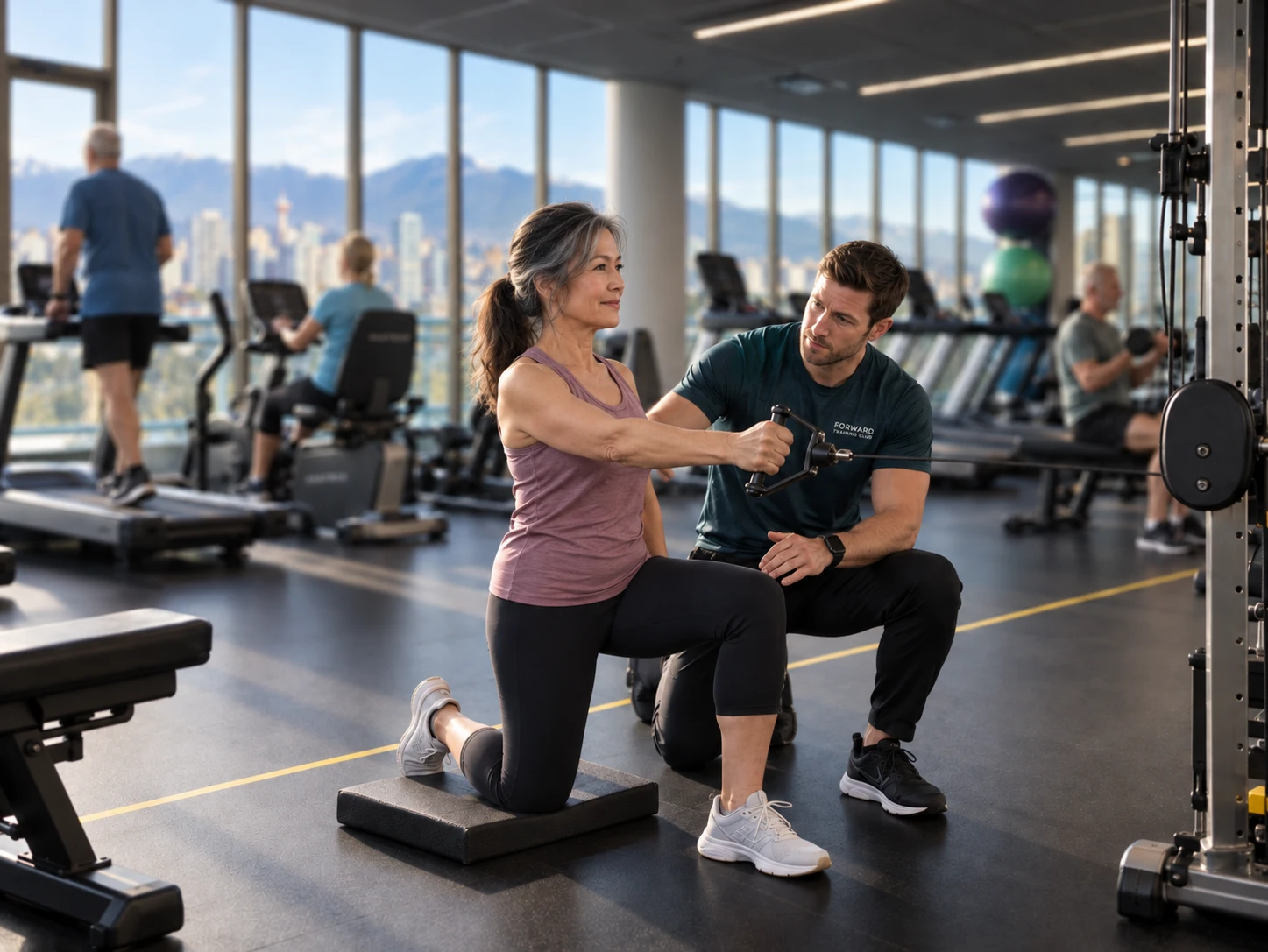 Clinical Exercise Physiologist coaching a member through a resistance exercise