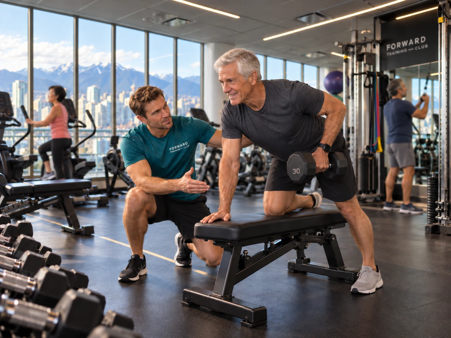 Active adults working out under expert physiologist coaching